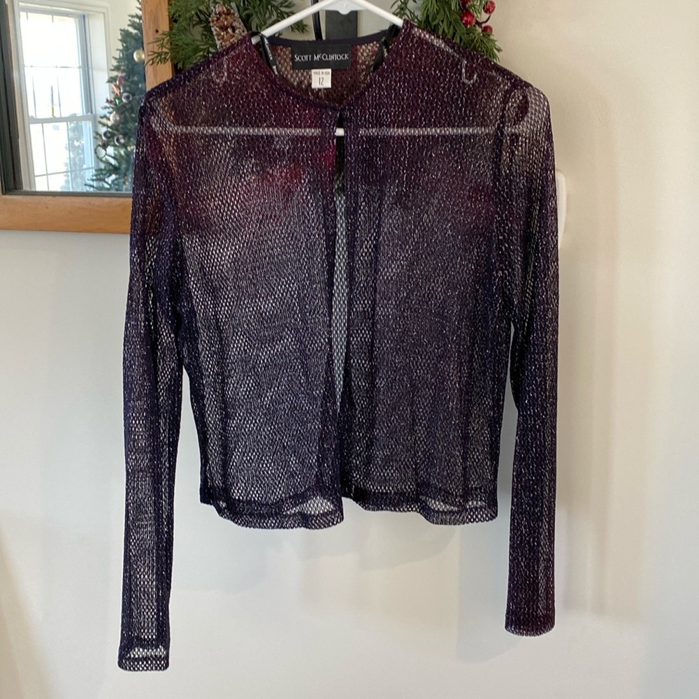 Scott McClintock purple glitter mesh long sleeve